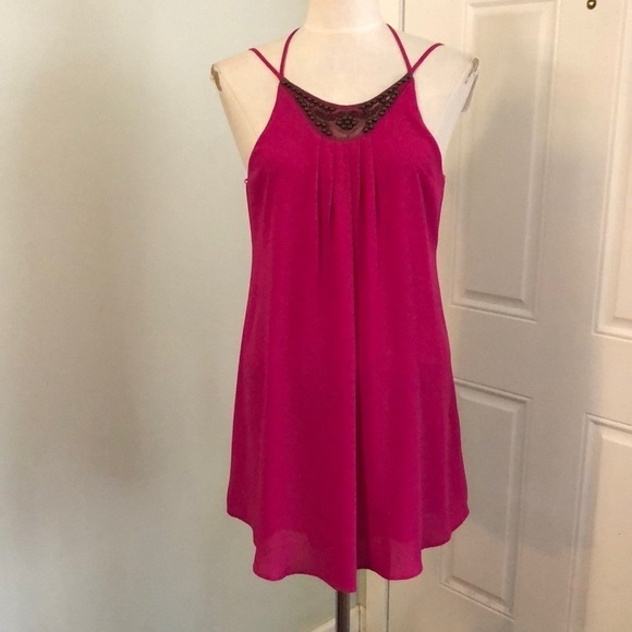 ASTR Revolve Pink Beaded Low T Back Mini Hi Low Flowy Dress Size XS - Picture 3 of 11